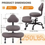 Chaise de bureau à jambes croisées KERDOM, chaise de yoga à genoux pour méditation et TDAH, réglable en hauteur, avec support lombaire, repose-pieds élargi et roulettes, noir