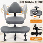 Chaise de bureau à jambes croisées KERDOM, chaise de yoga à genoux pour méditation et TDAH, réglable en hauteur, avec support lombaire, repose-pieds élargi et roulettes, noir