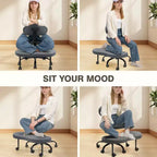 Chaise de bureau à jambes croisées KERDOM, chaise de yoga à genoux pour méditation et TDAH, réglable en hauteur, avec support lombaire, repose-pieds élargi et roulettes, noir