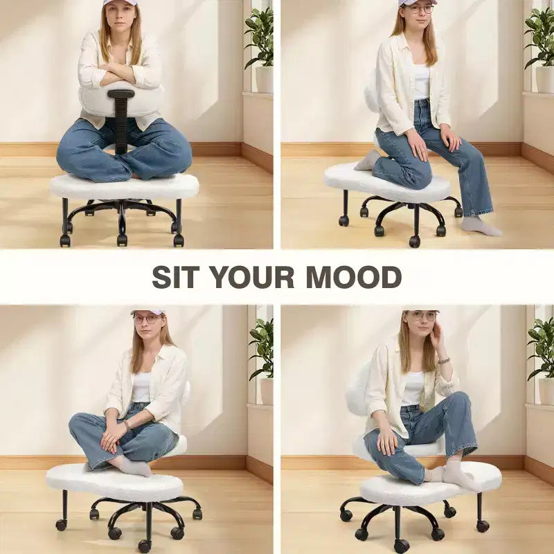 Chaise de bureau à jambes croisées KERDOM, chaise de yoga à genoux pour méditation et TDAH, réglable en hauteur, avec support lombaire, repose-pieds élargi et roulettes, noir