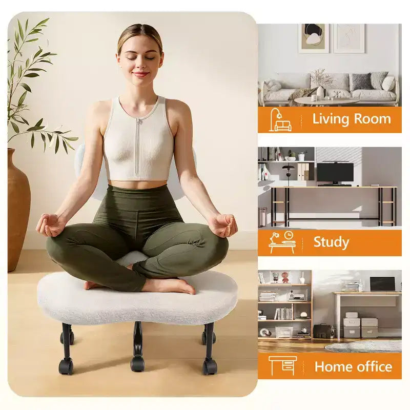 Chaise de bureau à jambes croisées KERDOM, chaise de yoga à genoux pour méditation et TDAH, réglable en hauteur, avec support lombaire, repose-pieds élargi et roulettes, noir