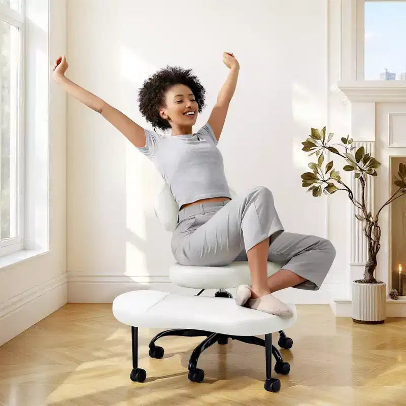 Chaise de bureau à jambes croisées KERDOM, chaise de yoga à genoux pour méditation et TDAH, réglable en hauteur, avec support lombaire, repose-pieds élargi et roulettes, noir