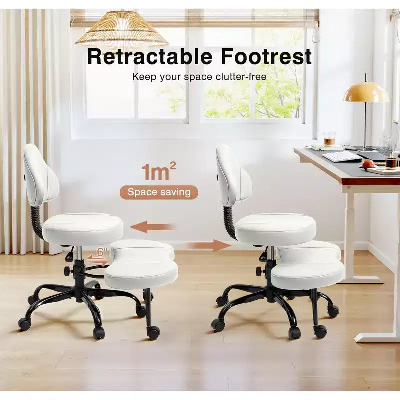 Chaise de bureau à jambes croisées KERDOM, chaise de yoga à genoux pour méditation et TDAH, réglable en hauteur, avec support lombaire, repose-pieds élargi et roulettes, noir