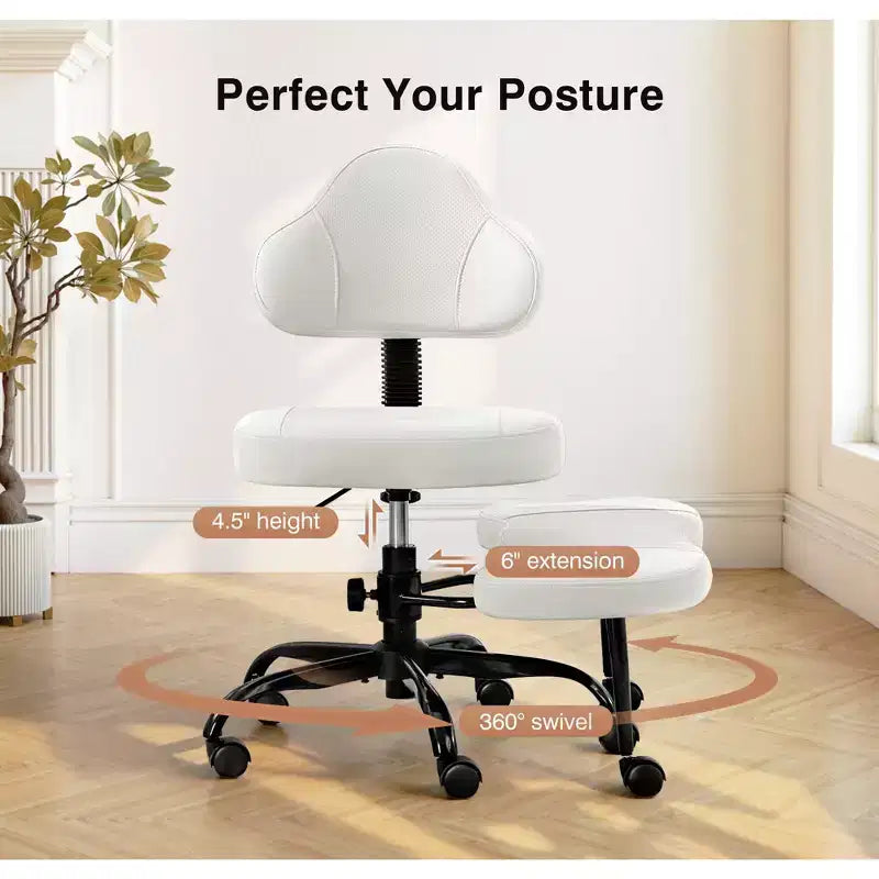 Chaise de bureau à jambes croisées KERDOM, chaise de yoga à genoux pour méditation et TDAH, réglable en hauteur, avec support lombaire, repose-pieds élargi et roulettes, noir