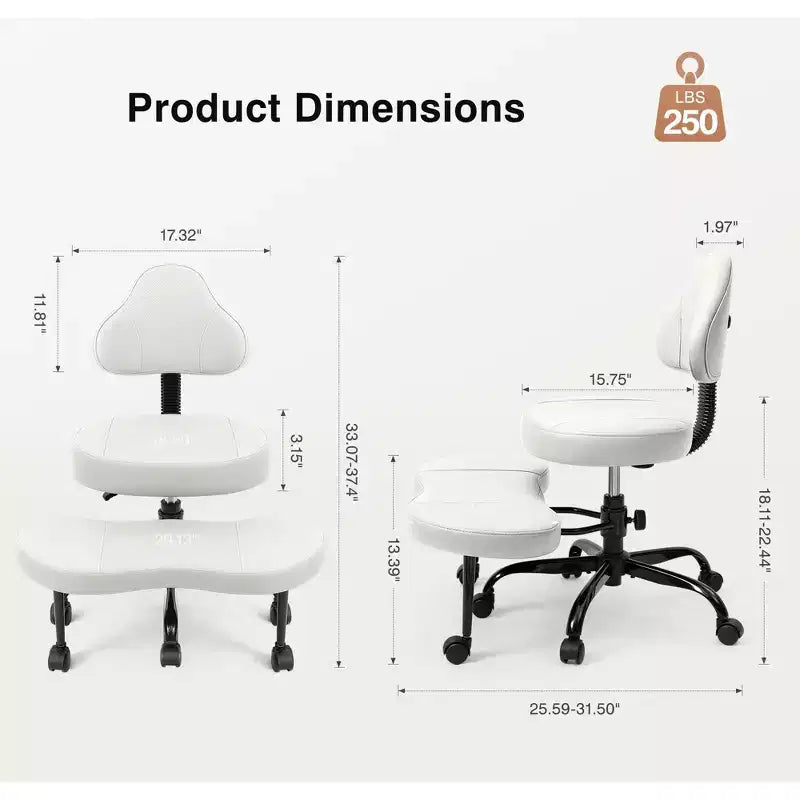Chaise de bureau à jambes croisées KERDOM, chaise de yoga à genoux pour méditation et TDAH, réglable en hauteur, avec support lombaire, repose-pieds élargi et roulettes, noir