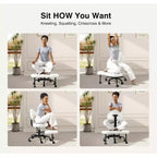 Chaise de bureau à jambes croisées KERDOM, chaise de yoga à genoux pour méditation et TDAH, réglable en hauteur, avec support lombaire, repose-pieds élargi et roulettes, noir