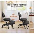 Chaise de bureau à jambes croisées KERDOM, chaise de yoga à genoux pour méditation et TDAH, réglable en hauteur, avec support lombaire, repose-pieds élargi et roulettes, noir