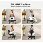 Chaise de bureau à jambes croisées KERDOM, chaise de yoga à genoux pour méditation et TDAH, réglable en hauteur, avec support lombaire, repose-pieds élargi et roulettes, noir