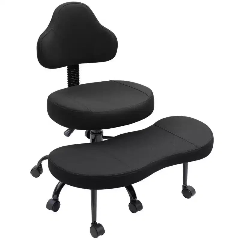 Chaise de bureau à jambes croisées KERDOM, chaise de yoga à genoux pour méditation et TDAH, réglable en hauteur, avec support lombaire, repose-pieds élargi et roulettes, noir