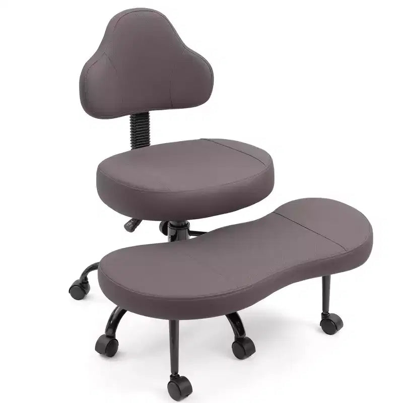 Chaise de bureau à jambes croisées KERDOM, chaise de yoga à genoux pour méditation et TDAH, réglable en hauteur, avec support lombaire, repose-pieds élargi et roulettes, noir