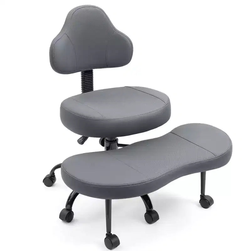 Chaise de bureau à jambes croisées KERDOM, chaise de yoga à genoux pour méditation et TDAH, réglable en hauteur, avec support lombaire, repose-pieds élargi et roulettes, noir