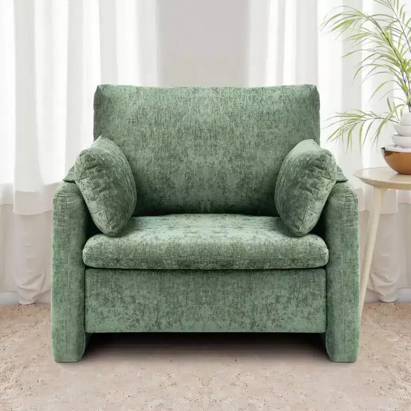 Fauteuil d'appoint moderne rembourré avec accoudoirs et coussin épais pour salon ou chambre - Vert