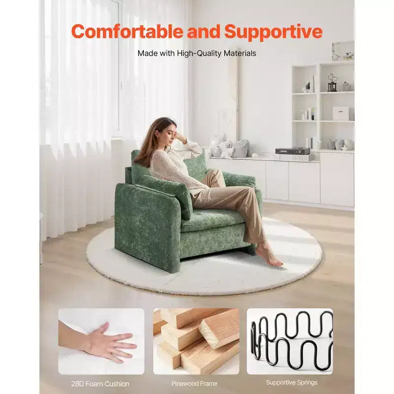 Fauteuil d'appoint moderne rembourré avec accoudoirs et coussin épais pour salon ou chambre - Vert