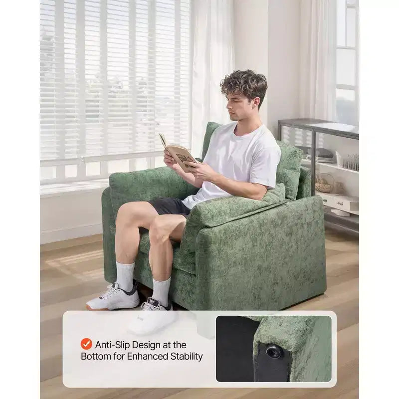 Fauteuil d'appoint moderne rembourré avec accoudoirs et coussin épais pour salon ou chambre - Vert