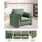 Fauteuil d'appoint moderne rembourré avec accoudoirs et coussin épais pour salon ou chambre - Vert
