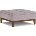 Ottoman de rangement carré contemporain Lancaster de 91 cm de large en lin polyester