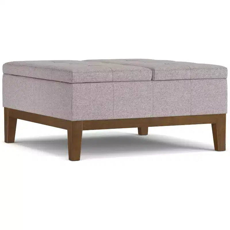 Ottoman de rangement carré contemporain Lancaster de 91 cm de large en lin polyester