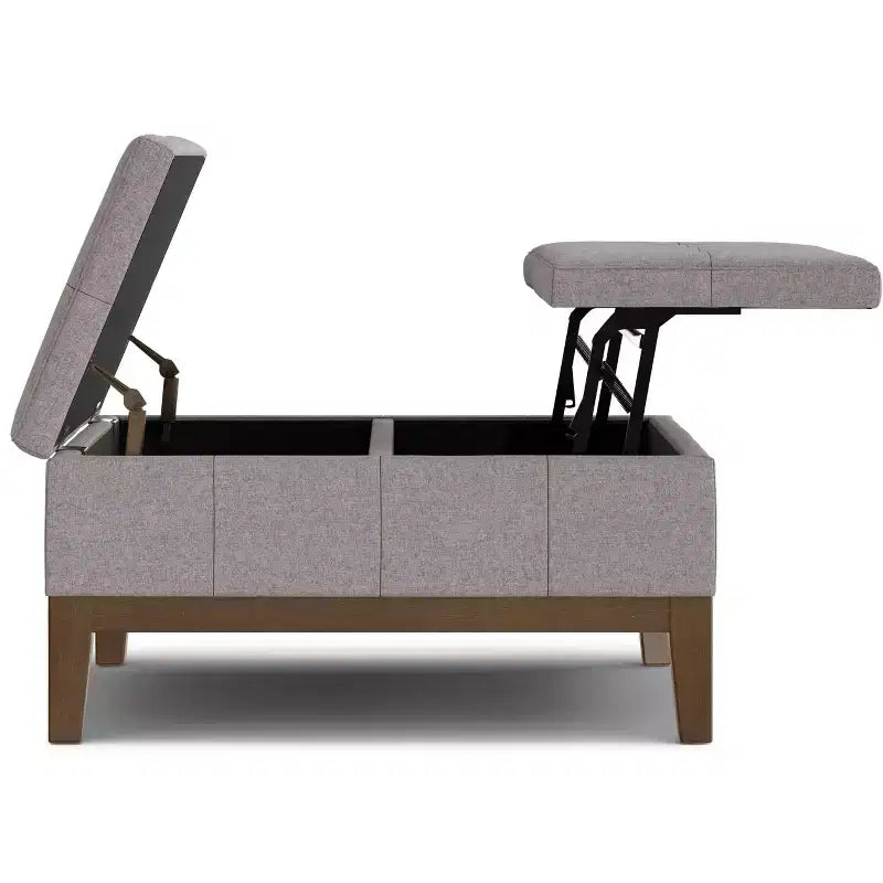 Ottoman de rangement carré contemporain Lancaster de 91 cm de large en lin polyester