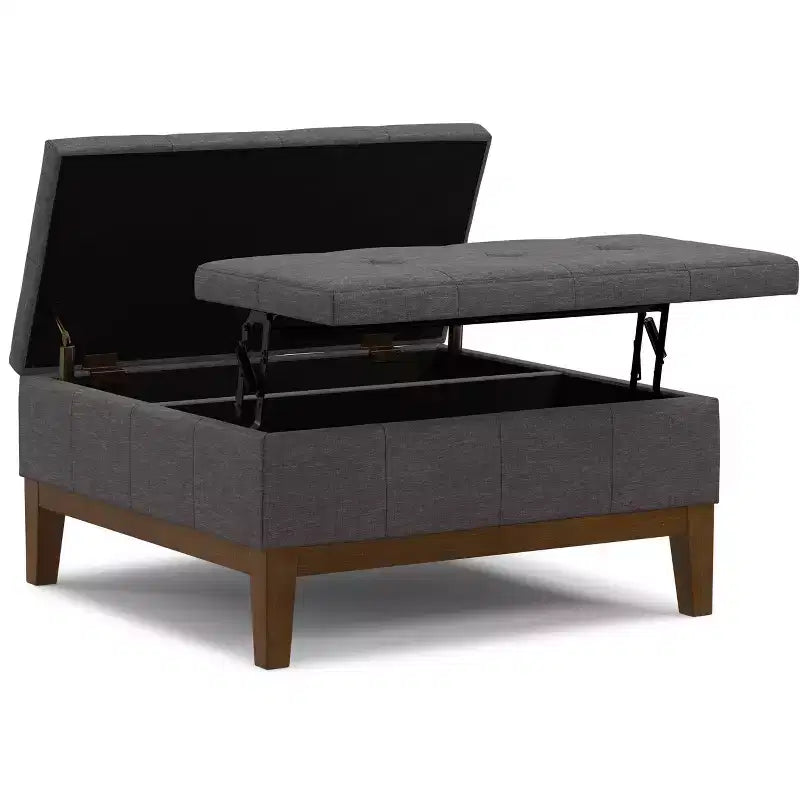 Ottoman de rangement carré contemporain Lancaster de 91 cm de large en lin polyester