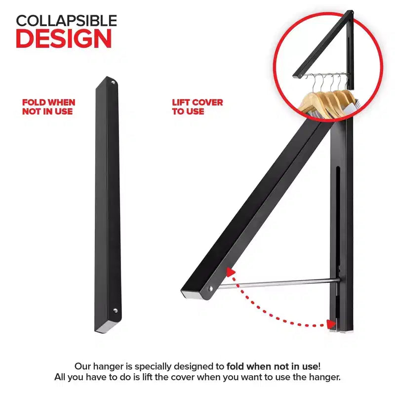 Porte-vêtements mural rétractable et pliable, noir