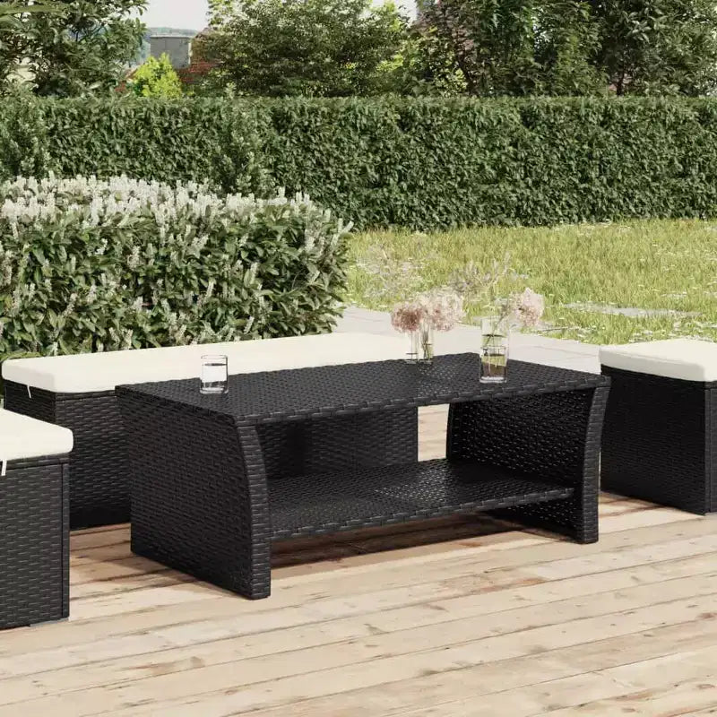 vidaXL Table basse en résine tressée noire et acier poudré 100x50x40 cm - Noir