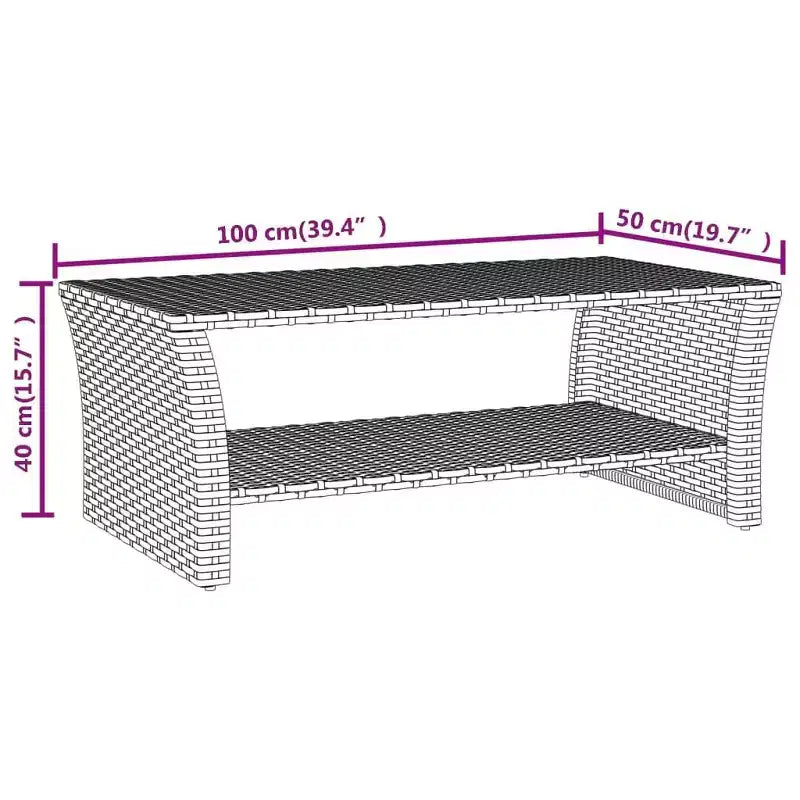 vidaXL Table basse en résine tressée noire et acier poudré 100x50x40 cm - Noir