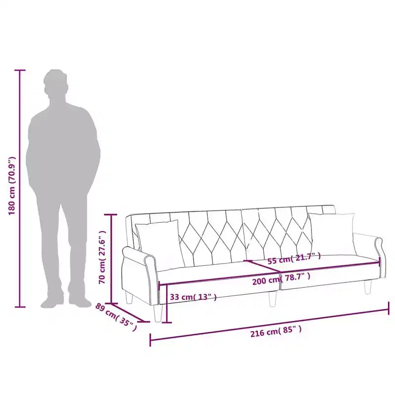 vidaXL Canapé convertible avec accoudoirs Canapé-lit en velours inclinable Causeuse