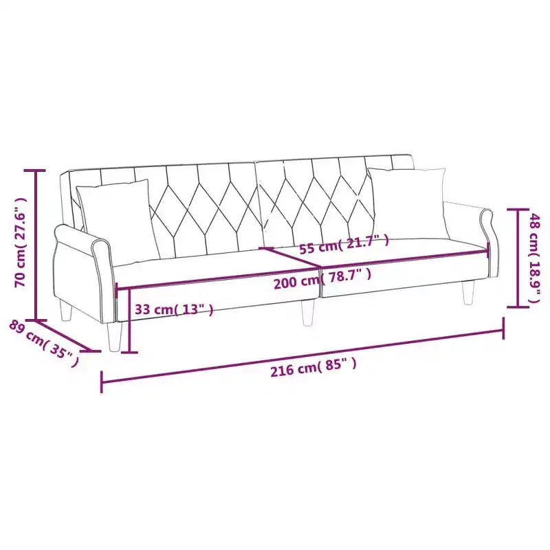 vidaXL Canapé convertible avec accoudoirs Canapé-lit en velours inclinable Causeuse