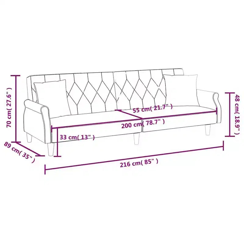 vidaXL Canapé convertible avec accoudoirs Canapé-lit en velours inclinable Causeuse