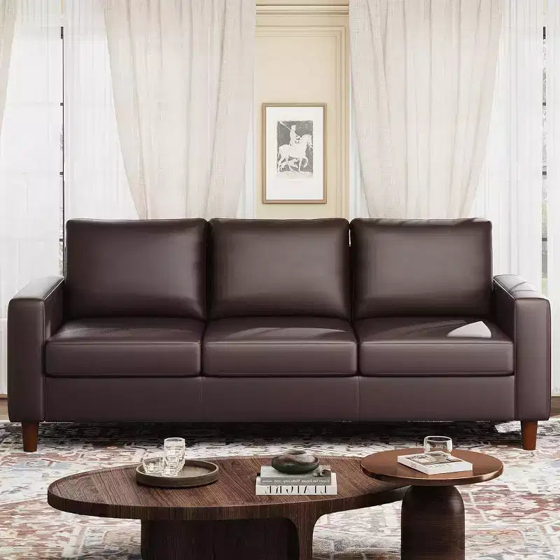 Canapé moderne en cuir Acekool 85 pouces 3 places avec assise profonde pour salon
