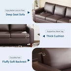 Canapé moderne en cuir Acekool 85 pouces 3 places avec assise profonde pour salon