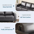 Canapé moderne en cuir Acekool 85 pouces 3 places avec assise profonde pour salon