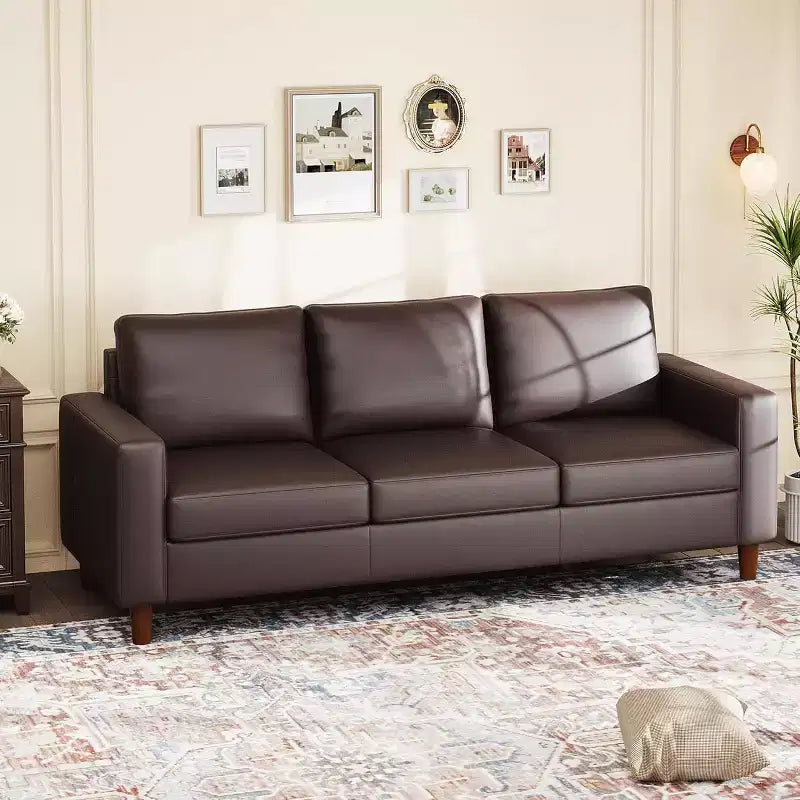 Canapé moderne en cuir Acekool 85 pouces 3 places avec assise profonde pour salon