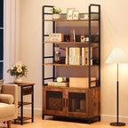Étagère industrielle avec portes grillagées, bibliothèque de rangement à 4 niveaux avec étagères ouvertes pour salon, chambre, bureau à domicile, marron rustique de style ferme