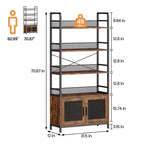 Étagère industrielle avec portes grillagées, bibliothèque de rangement à 4 niveaux avec étagères ouvertes pour salon, chambre, bureau à domicile, marron rustique de style ferme