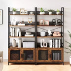 Étagère industrielle avec portes grillagées, bibliothèque de rangement à 4 niveaux avec étagères ouvertes pour salon, chambre, bureau à domicile, marron rustique de style ferme