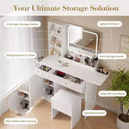 Coiffeuse avec lumière et miroir, Bureau de maquillage pliant, Multiprise, Éclairage réglable, Tiroirs et Tabouret rembourré