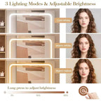Coiffeuse avec lumière et miroir, Bureau de maquillage pliant, Multiprise, Éclairage réglable, Tiroirs et Tabouret rembourré
