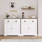 Buffet de Ferme Blanc avec Rangement, Buffet de Cuisine avec 2 Portes et 2 Tiroirs, Meuble Bar à Café en Bois pour Salle à Manger, Salon