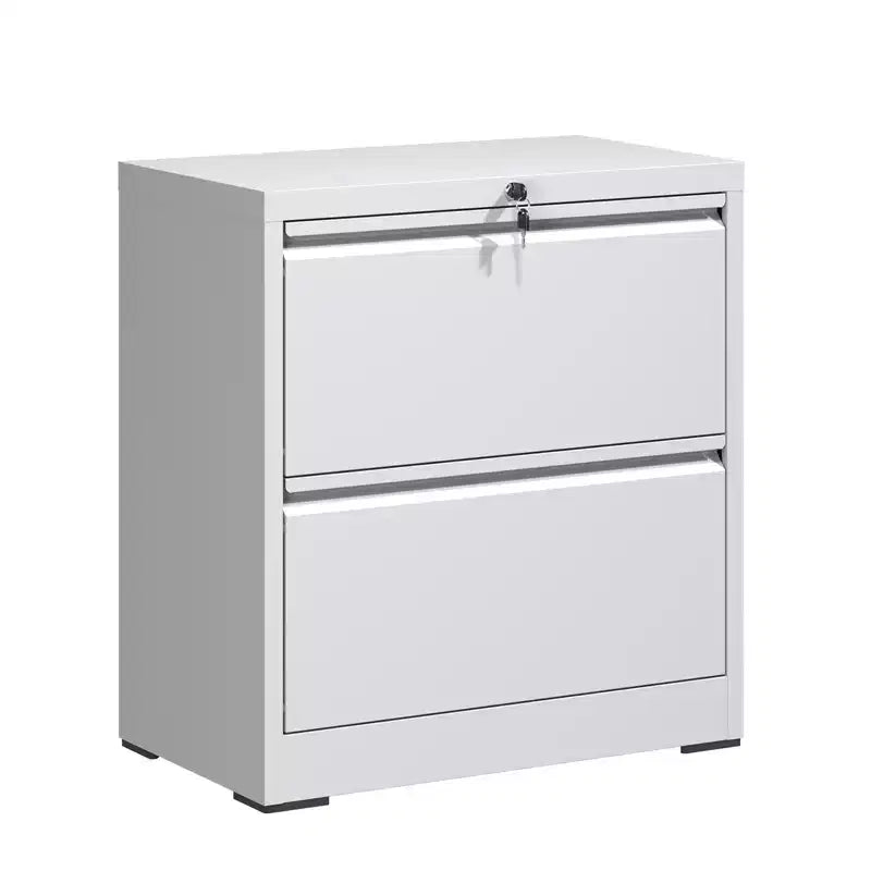 VIYET 27 Armoire de classement latérale à 2 tiroirs avec serrure – Meuble de rangement blanc en acier pour dossiers de format lettre/légal/A4, Bureau à domicile moderne