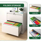 VIYET 27 Armoire de classement latérale à 2 tiroirs avec serrure – Meuble de rangement blanc en acier pour dossiers de format lettre/légal/A4, Bureau à domicile moderne