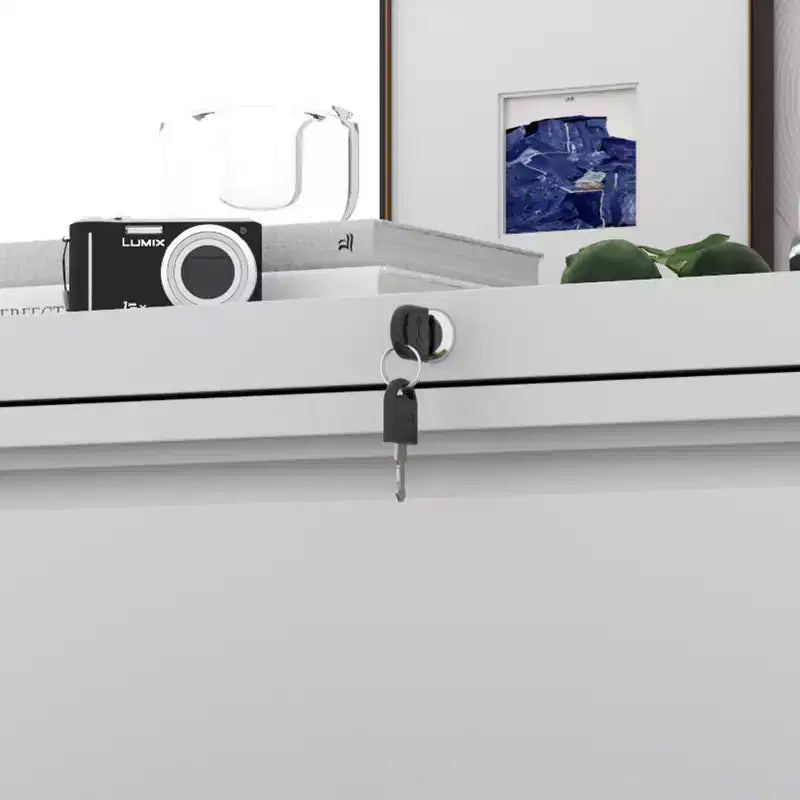 VIYET 27 Armoire de classement latérale à 2 tiroirs avec serrure – Meuble de rangement blanc en acier pour dossiers de format lettre/légal/A4, Bureau à domicile moderne
