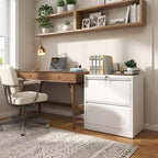 VIYET 27 Armoire de classement latérale à 2 tiroirs avec serrure – Meuble de rangement blanc en acier pour dossiers de format lettre/légal/A4, Bureau à domicile moderne