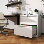 VIYET 27 Armoire de classement latérale à 2 tiroirs avec serrure – Meuble de rangement blanc en acier pour dossiers de format lettre/légal/A4, Bureau à domicile moderne