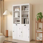 Bibliothèque 3 étagères avec placard, bibliothèque de 180 cm de haut avec étagères ouvertes et rangement derrière porte, organiseur réglable pour salon, bureau, chambre