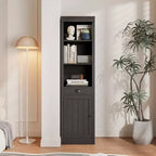 Bibliothèque 3 étagères avec placard, bibliothèque de 180 cm de haut avec étagères ouvertes et rangement derrière porte, organiseur réglable pour salon, bureau, chambre