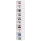 Stackable Plastic Shoe Boxes, 10 Pack Foldable Shoe Storage Boxes with Clear Door, No Assembly, Fit Size 10