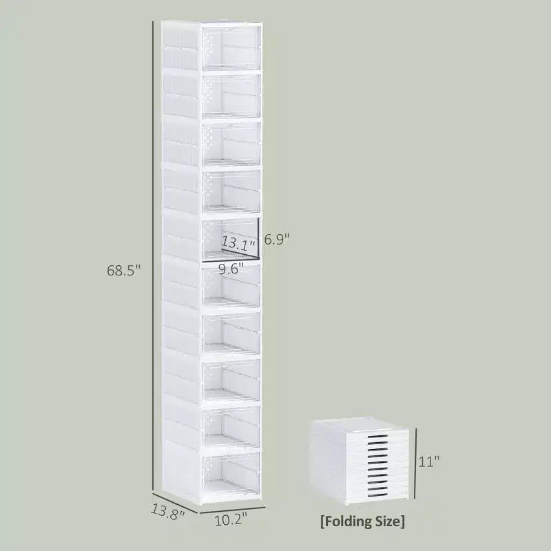 Boîtes à chaussures empilables en plastique, lot de 10 boîtes de rangement à chaussures pliables avec porte transparente, aucun assemblage requis, conviennent jusqu'à la pointure 44