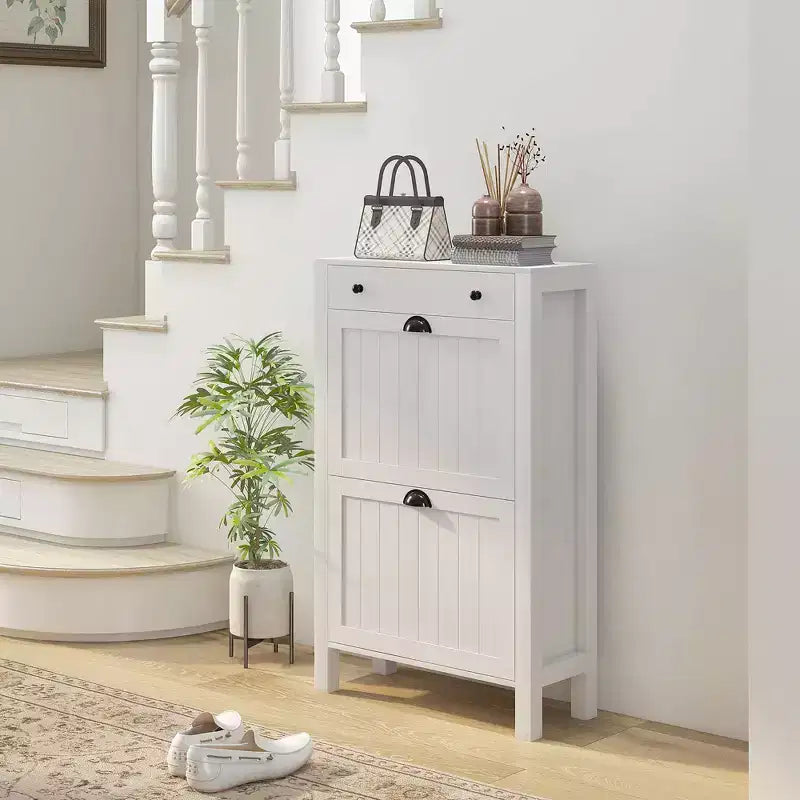 Meuble à Chaussures avec 2 Tiroirs Basculants pour 8 Paires de Chaussures