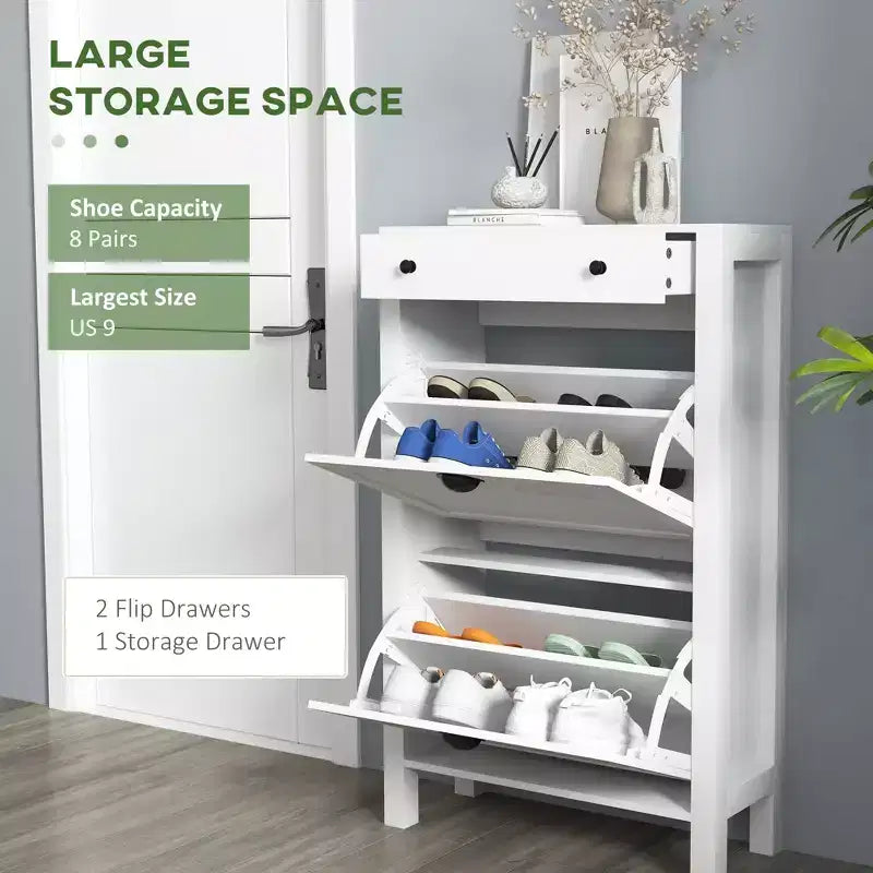 Meuble à Chaussures avec 2 Tiroirs Basculants pour 8 Paires de Chaussures